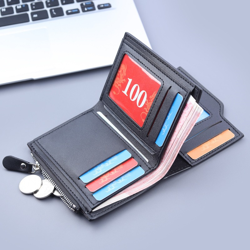 Fashion Man Wallet PU Leather Card Holder Purse Zipper Coin Pocket Men's Short Wallets Portable Billfold Bag Male Gifts