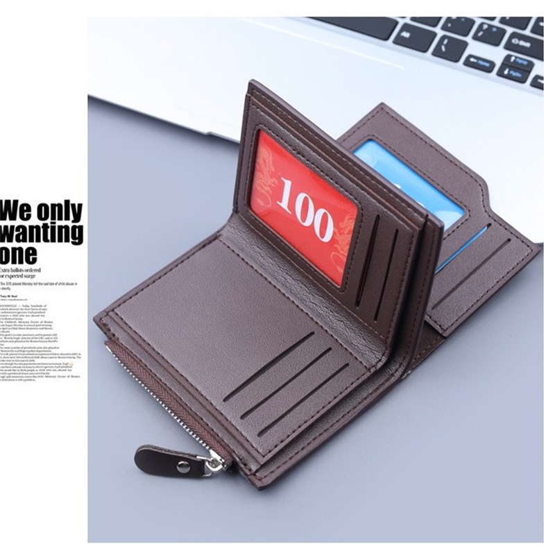 Fashion Man Wallet PU Leather Card Holder Purse Zipper Coin Pocket Men's Short Wallets Portable Billfold Bag Male Gifts