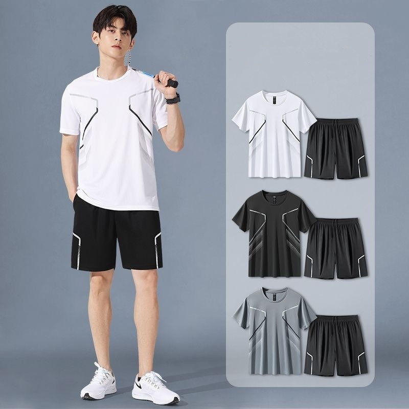 New Summer Sportswear For Men Printing Badminton Suit Outdoor Fitness Running T-shirt Shorts Casual Breathable Men's Sports Suit