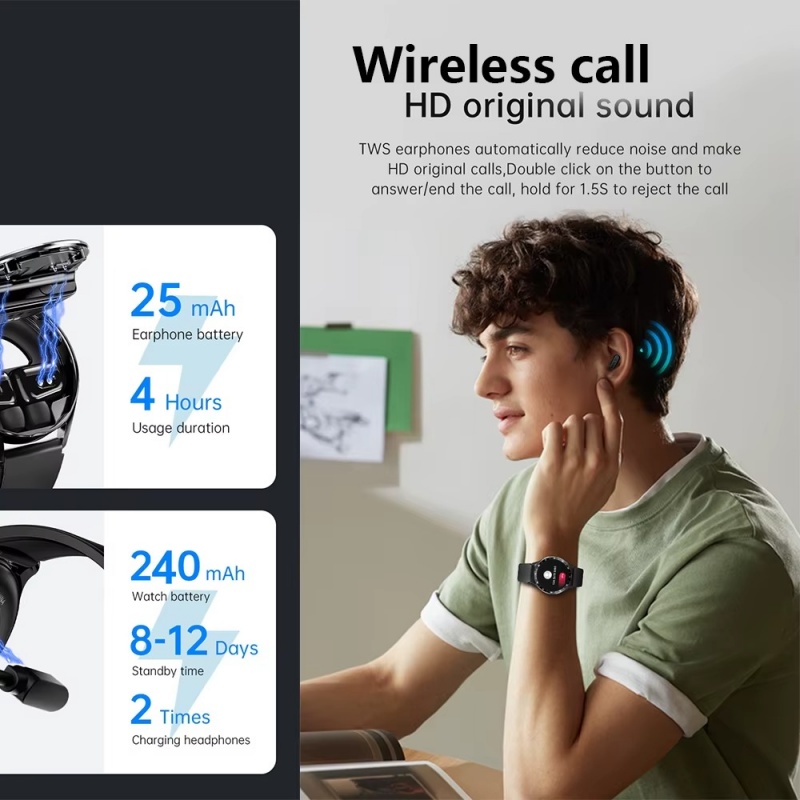 New X10 NFC Headset Smart Watch TWS 2 in1 Wireless Bluetooth Earphones Call Heart Rate Monitor Sports Music Smartwatch