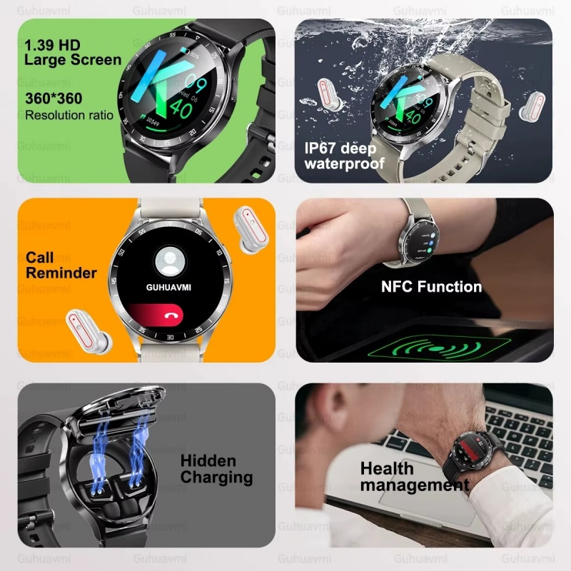 New X10 NFC Headset Smart Watch TWS 2 in1 Wireless Bluetooth Earphones Call Heart Rate Monitor Sports Music Smartwatch