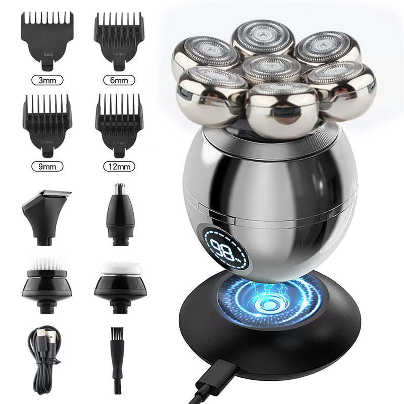 5-in-1 Electric Shaver for Men 7D Floating Beard Trimmer Shaver Clipper Cutter Head Base Charging Waterproof Shaving Machine