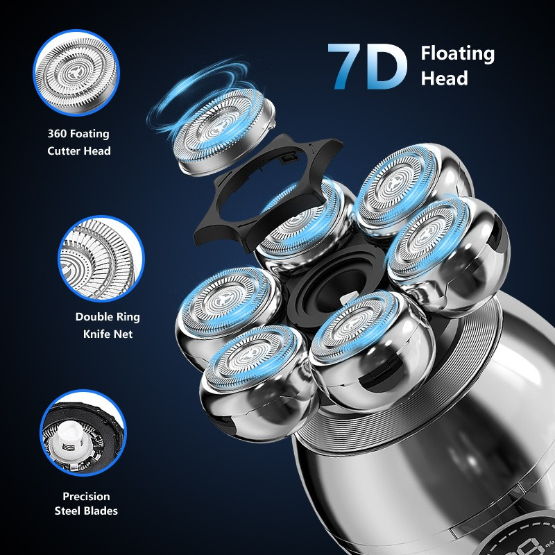 5-in-1 Electric Shaver for Men 7D Floating Beard Trimmer Shaver Clipper Cutter Head Base Charging Waterproof Shaving Machine