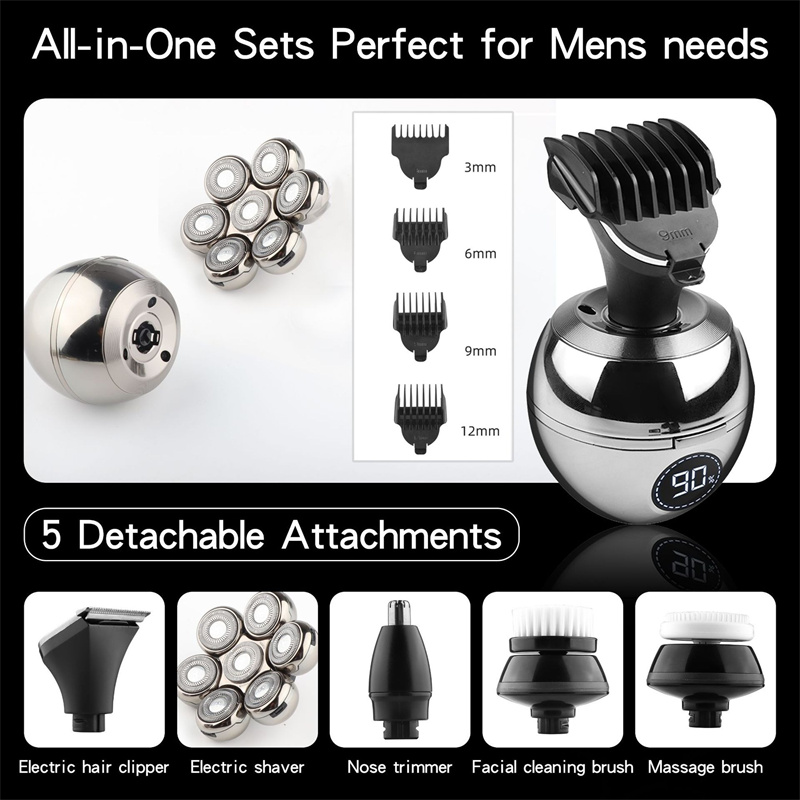 5-in-1 Electric Shaver for Men 7D Floating Beard Trimmer Shaver Clipper Cutter Head Base Charging Waterproof Shaving Machine