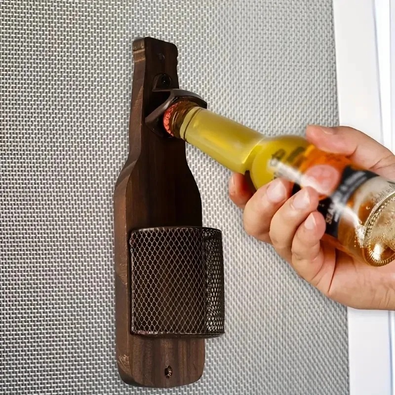 Wall-mounted Bottle Opener Creative Beer Opener Kitchen Bar Decoration Wall-mounted Bottle Opener Bottle Cap Storage Basket