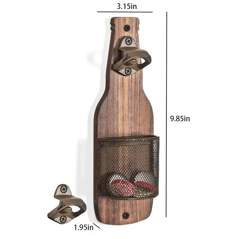 Wall-mounted Bottle Opener Creative Beer Opener Kitchen Bar Decoration Wall-mounted Bottle Opener Bottle Cap Storage Basket