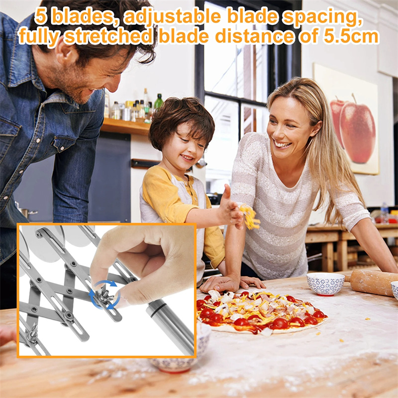 Pastry Cutter Wheel Stainless Steel 5 Wheel Pizza Cutter Adjustable Blade Spacing Safe and Easily Used Pie Cutter Pasta Cutter
