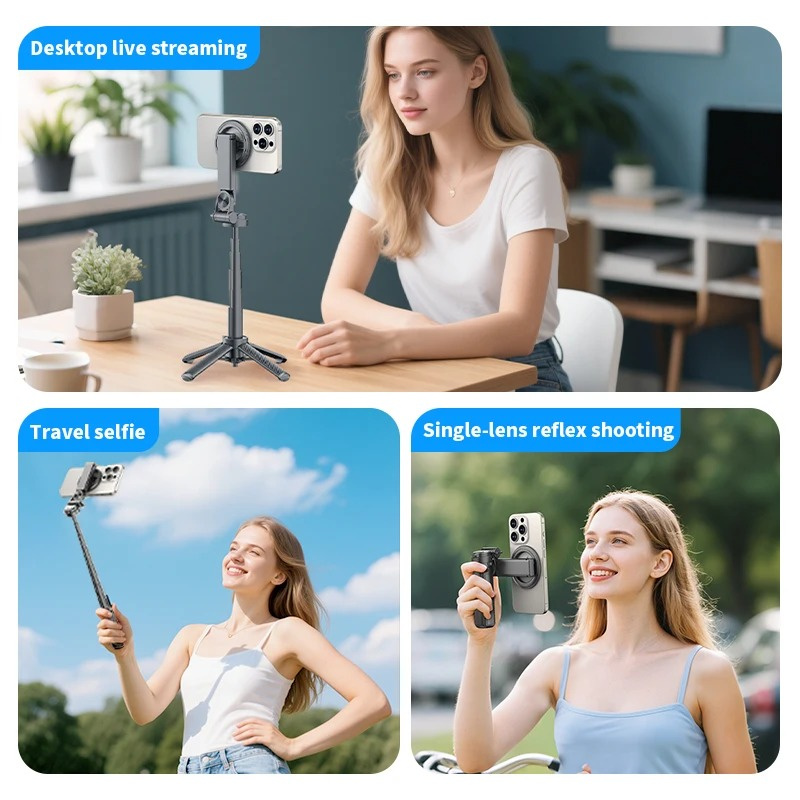 Magnetic Phone Selfie Holder Mini Bluetooth Magnetic Selfie Stick Tripod Portable Telescopic Phone Stand For Magsafe Handle