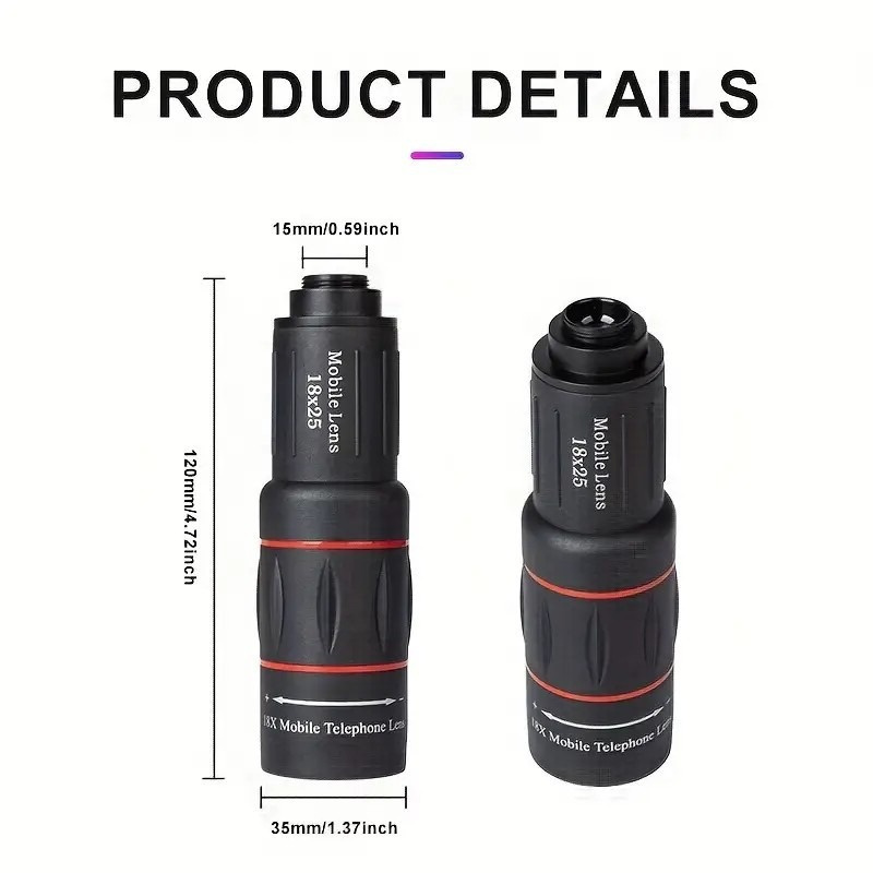 18X/36X/64X HD Mobile Phone Camera Lens Clip-On Zoom Monocular Telescope Universal Phone Camera Telephoto Lens for Smartphone