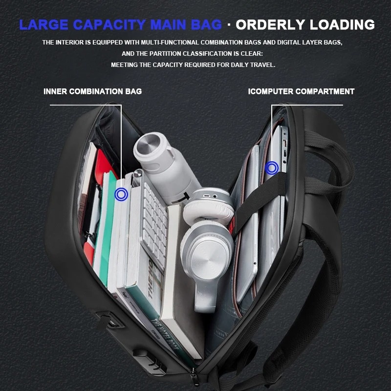 Luxury Men Business Backpack Expandable 15.6inch Laptop Bag Waterproof Password lock Backpacks Large Capacity Travel Rucksack