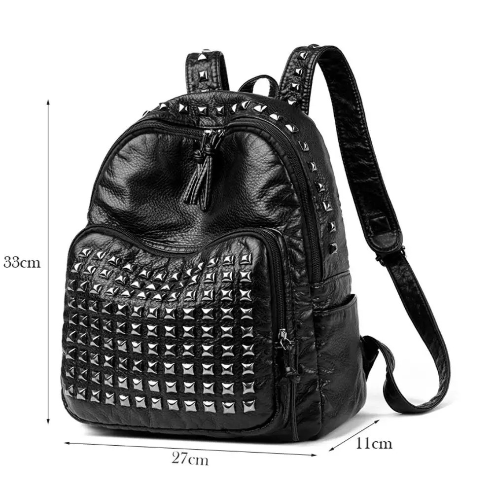 Luxury Design Cool Rivets Backpacks Large Capacity Soft Leather Zipper Backpack Shoulder Bag Wear Resistant Punk Style Rucksack