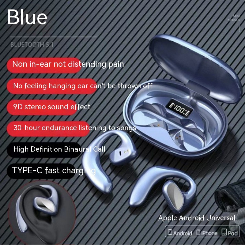 TWS Bluetooth Headset Air Conduction Noise Cancelling Sports Earphones LED Display Ear Hooks Stereo Running Headphone With Mic
