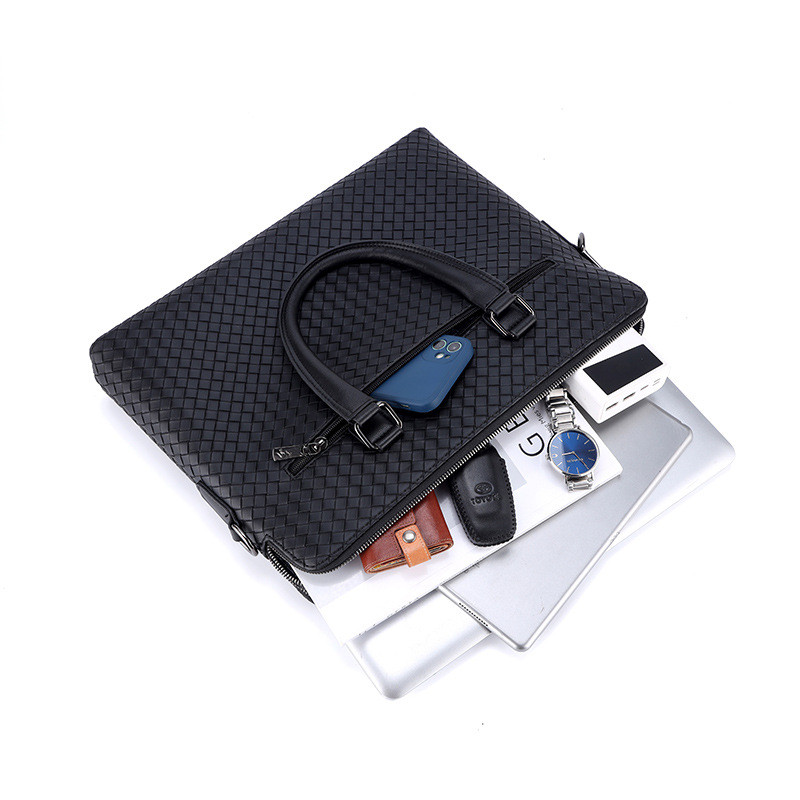 Men Business Crossbody Bag Luxury Woven Leather Shoulder Bag Men Briefcase Laptop Messenger Bags Male Fashion Handbag Tote