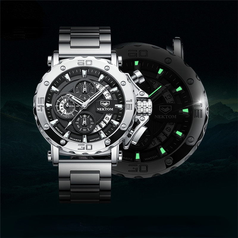 Watches for Men Luxury NEKTOM Calendar Quartz Watch Sport Men Waterproof Watches Clock Steel Case Male Date Wrist Watch