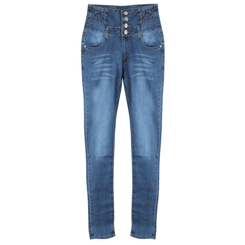 High Waist Slim Skinny Pants Women Jeans Buttons Stretch Push Up Leggings Casual Pockets Denim Pencil Pants Elastic Trousers