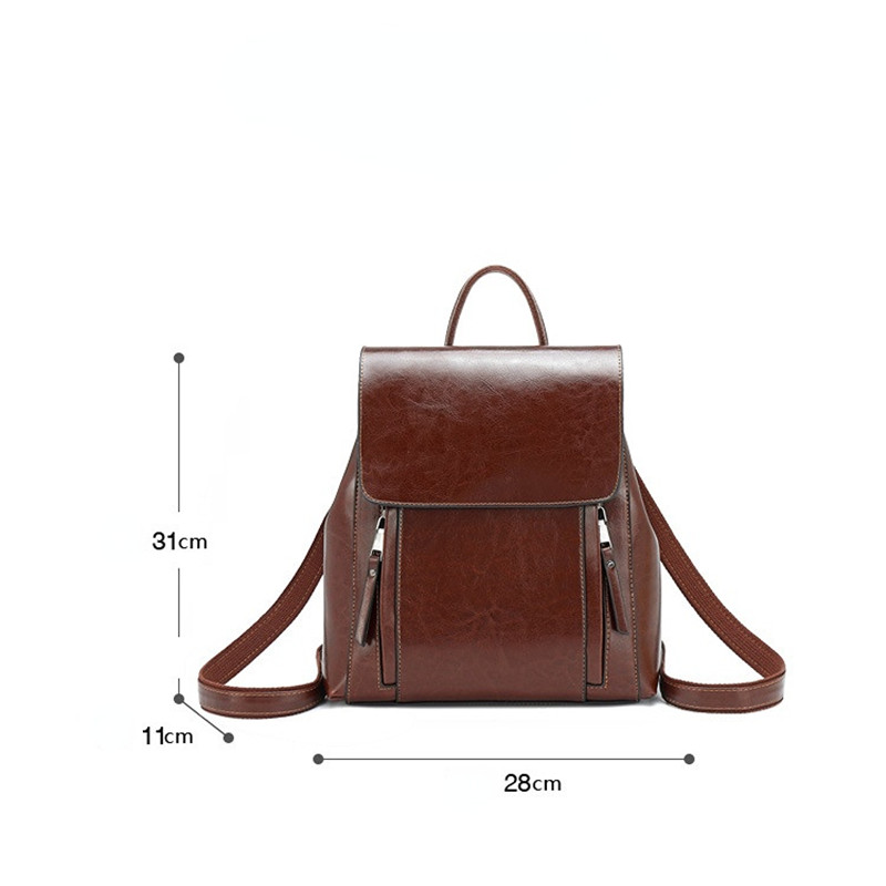 Genuine Leather Women Backpack Rucksack Shoulder Crossbody Bag Female Fashion Lady Oil Wax Cowhide Daypack Knapsack