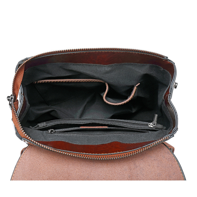 Genuine Leather Women Backpack Rucksack Shoulder Crossbody Bag Female Fashion Lady Oil Wax Cowhide Daypack Knapsack