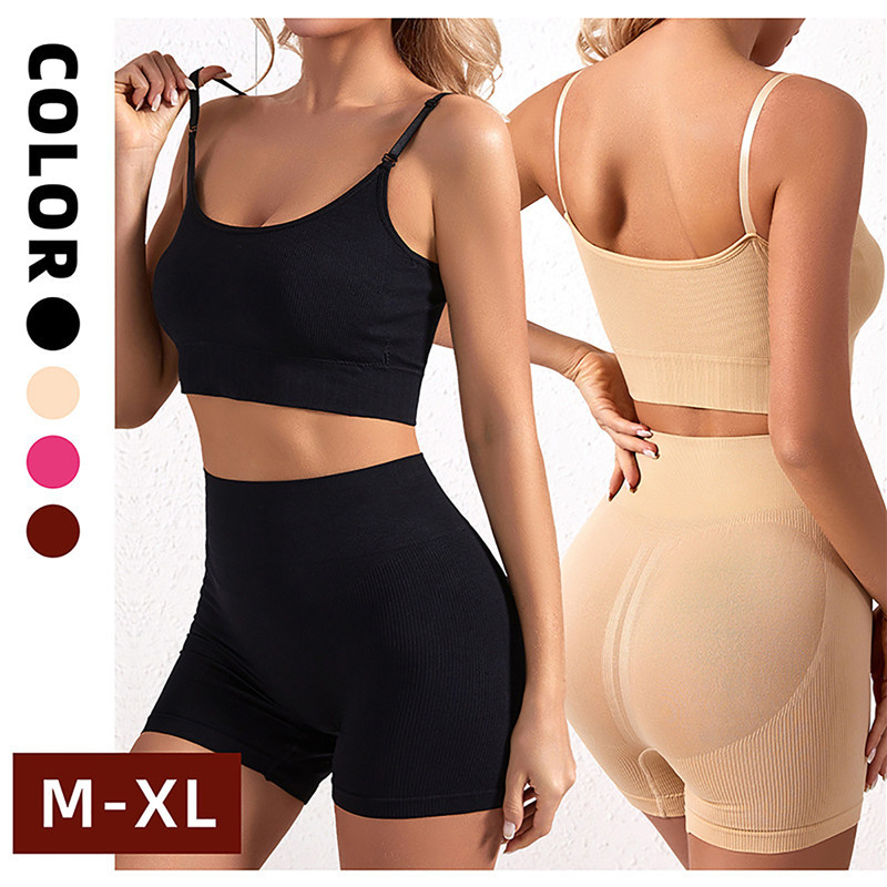 Women Yoga Set Workout Clothes for Women Crop Top Sports Bra Ftness Seamless Knitted Abdominal Shorts Sports Running Yoga Suit