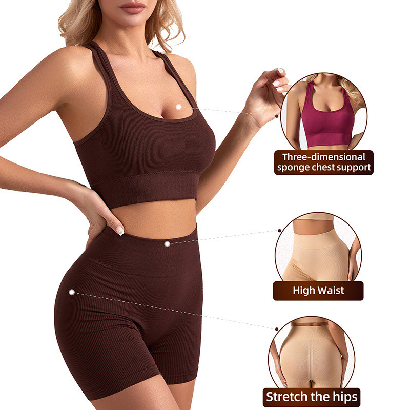 Women Yoga Set Workout Clothes for Women Crop Top Sports Bra Ftness Seamless Knitted Abdominal Shorts Sports Running Yoga Suit