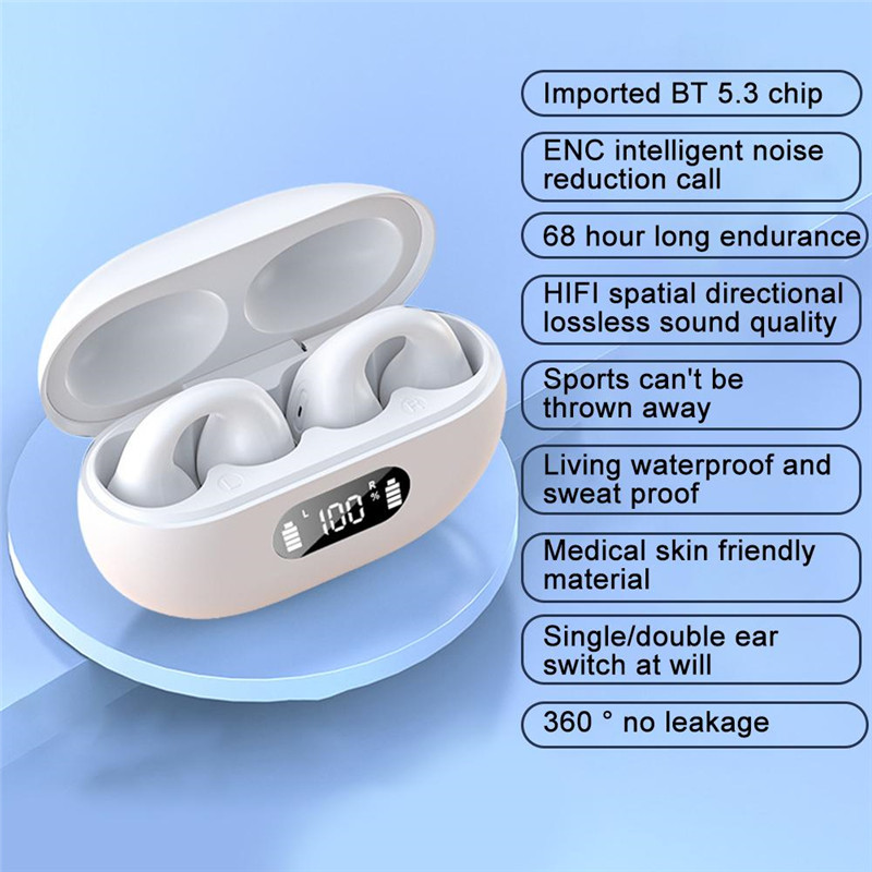 Bone Conduction Earphone TWS Ear Clip Wireless Bluetooth Headset Earbuds Noise Reduction Open Ear Headphones for Running Sports