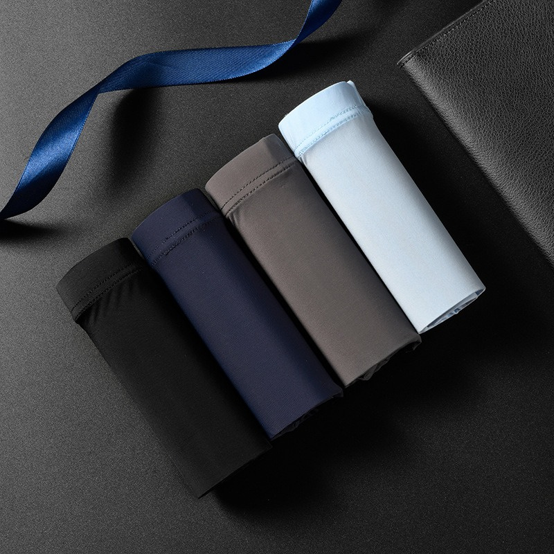 4pcs/set Men Panties Mens Ice Silk Seamless Sexy Underwear Solid Ultra-thin Breathable Boxer Shorts Male Underpants Boxershorts