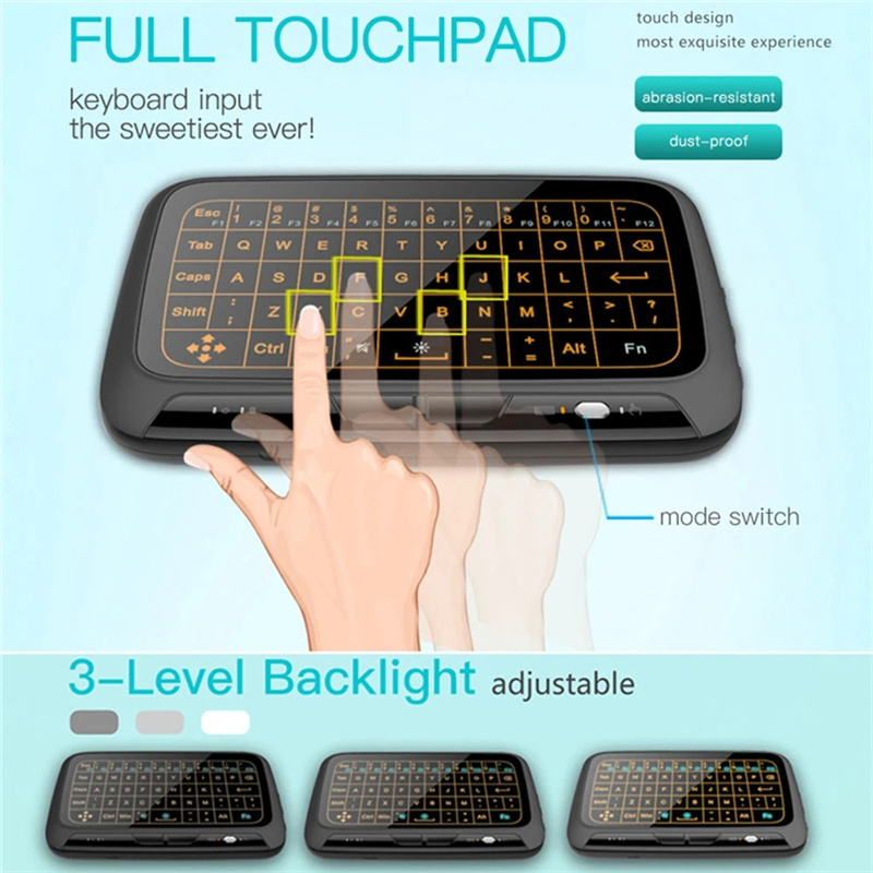 2.4G Wireless Keyboard H18 Mini Full Touch Screen Air Mouse Touchpad Backlight Gaming Keyboard For Smart TV Android TV Box PC