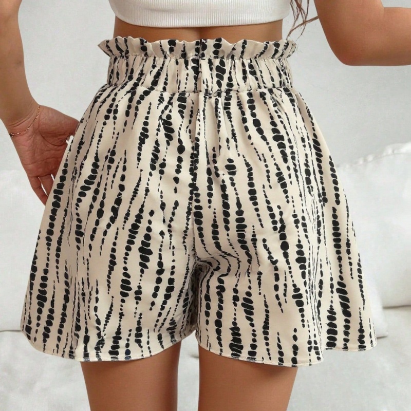 Summer New Women High Waist Strap Shorts Pattern Print A Line Loose Short Pants Casual Streetwear Bottoms Sexy Booty Shorts