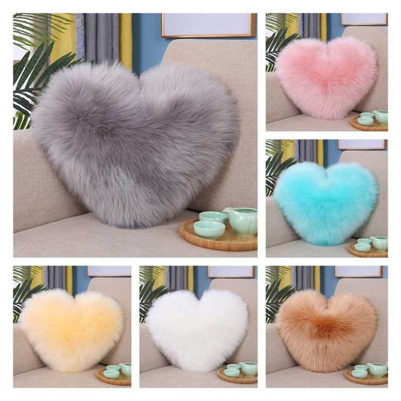 Heart Shaped Throw Pillow Cushion Comfortable Shaggy Fluffy Couple Pillow Family Sofa Bed Decorative Pillow Cushion Cover