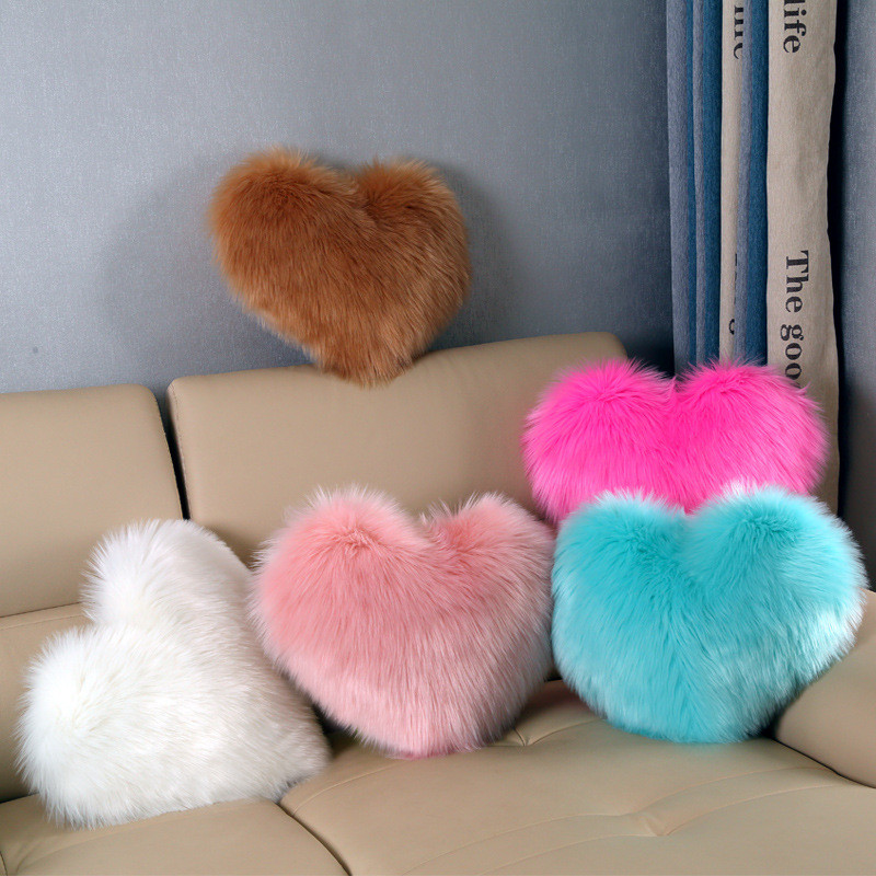Heart Shaped Throw Pillow Cushion Comfortable Shaggy Fluffy Couple Pillow Family Sofa Bed Decorative Pillow Cushion Cover