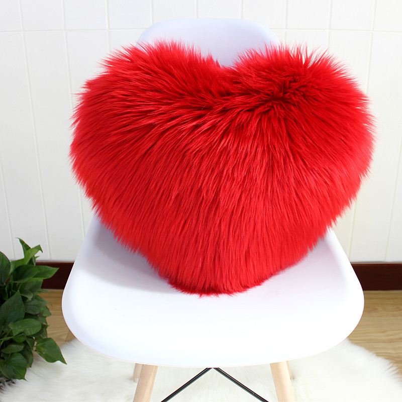 Heart Shaped Throw Pillow Cushion Comfortable Shaggy Fluffy Couple Pillow Family Sofa Bed Decorative Pillow Cushion Cover