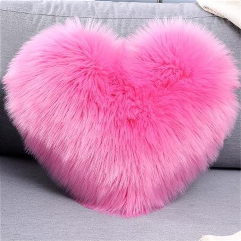 Heart Shaped Throw Pillow Cushion Comfortable Shaggy Fluffy Couple Pillow Family Sofa Bed Decorative Pillow Cushion Cover