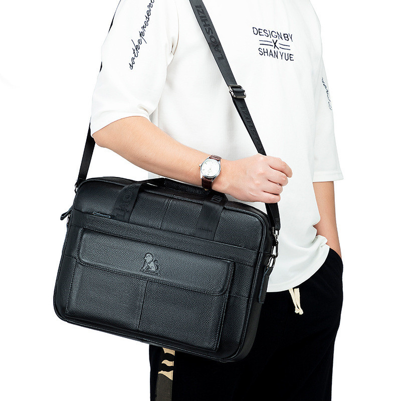 Luxury Genuine Leather Business Men's Briefcase Male Real Cow Leather Tote Men Shoulder Messenger Bag Travel Laptop Handbag