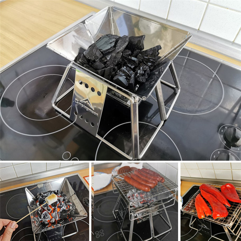 Portable Charcoal BBQ Grills Stainless Steel Folding Barbecue Grill Korean Indoor Outdoor Grill Rack Bbq Accessories