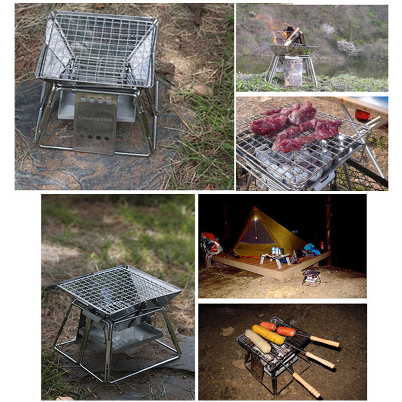 Portable Charcoal BBQ Grills Stainless Steel Folding Barbecue Grill Korean Indoor Outdoor Grill Rack Bbq Accessories