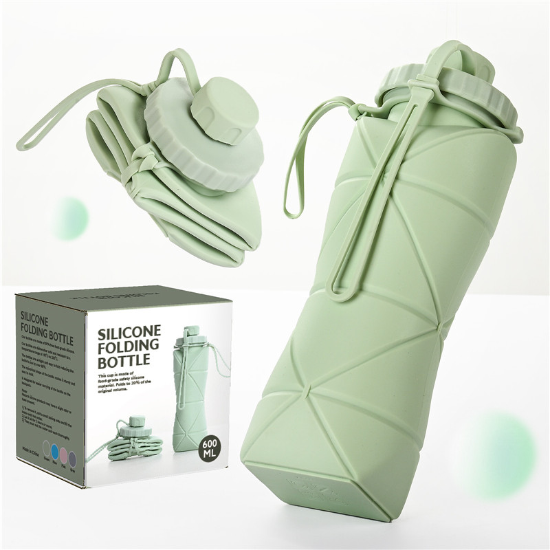 600ml Folding Silicone Water Bottle Outdoor Sports Water Bottle Travel Portable Water Cup Running Riding Camping Hiking Kettle