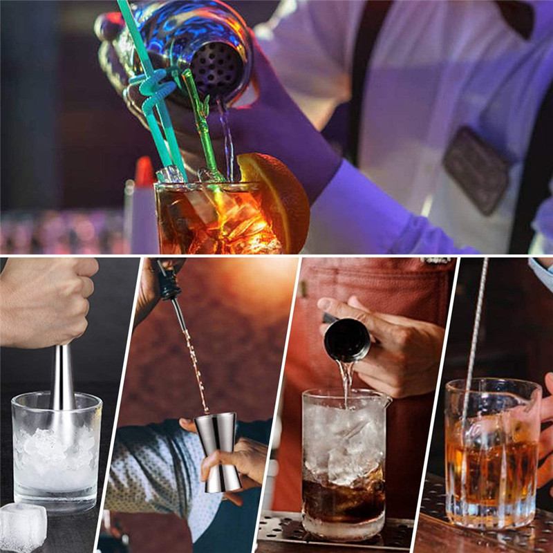 8pcs Matte Black 600ml Stainless Steel Cocktail Shaker Mixer Wine Martini Boston Shaker Jigger Bartender Drink Party Bar Tool