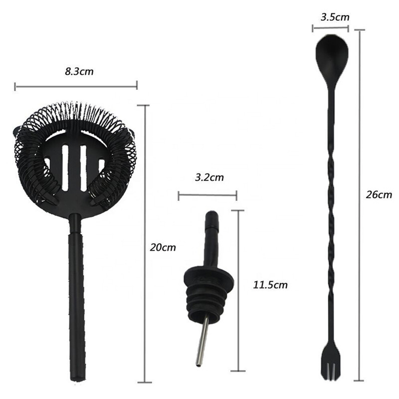 8pcs Matte Black 600ml Stainless Steel Cocktail Shaker Mixer Wine Martini Boston Shaker Jigger Bartender Drink Party Bar Tool