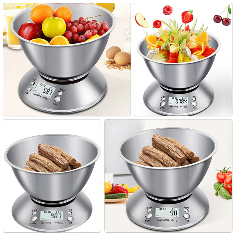 Stainless Steel Kitchen Scale 5kg/1g Electronic Scale Kitchen Food Balance Cuisine Precision Digital Scales Calculator With Bowl