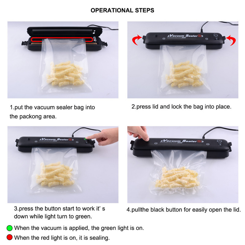 Household Food Vacuum Sealer Food Packaging Machine Film Sealer EU/UK Plug Vacuum Packer With 10pcs Vacuum Bags Kitchen Tool