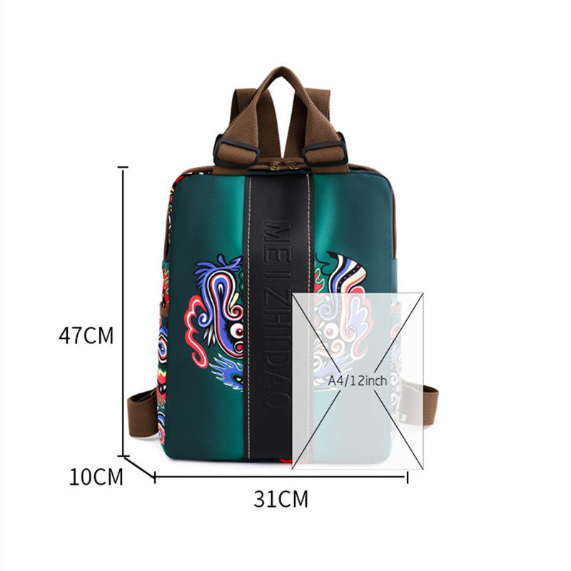 Women Waterproof Nylon Vintage Backpack Ethnic Laptop Backpack Printed Travel Backpacks Rucksack Girl Schoolbag Student Bag