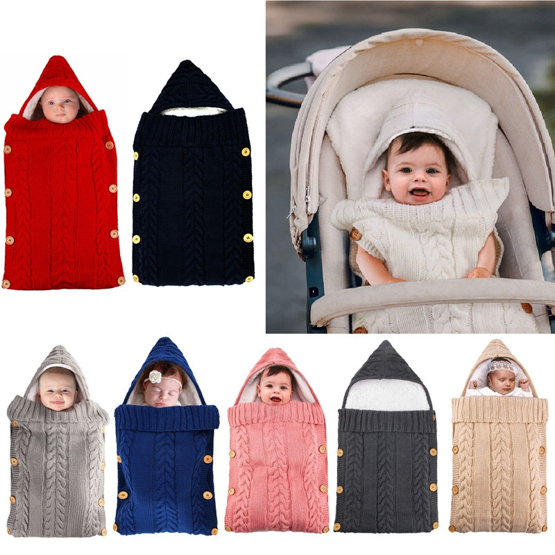 Warm Baby Blanket Soft Baby Sleeping Bag Footmuff Knitting Fleece Lining Newborn Swadding Wrap Stroller Accessories Sleepsacks