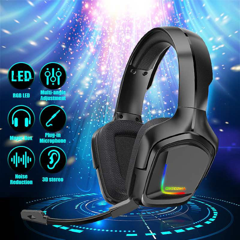 ONIKUMA Wired Gaming Headphones RGB Game Earphones with Microphone LED Light Deep Bass Stereo Headset for PC Laptop PS4 Xbox