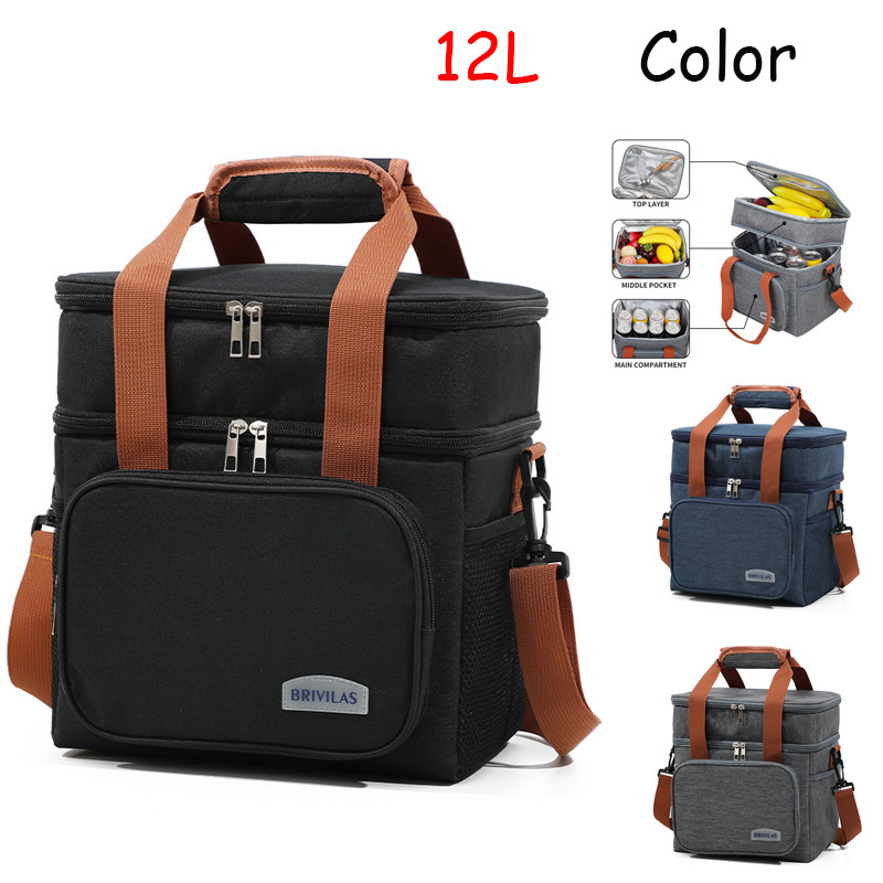 Double Layer Insulated Lunch Bag Large Capacity Food Thermal Cooler Meal Pouch For Women Men Waterproof Picnic Container Box