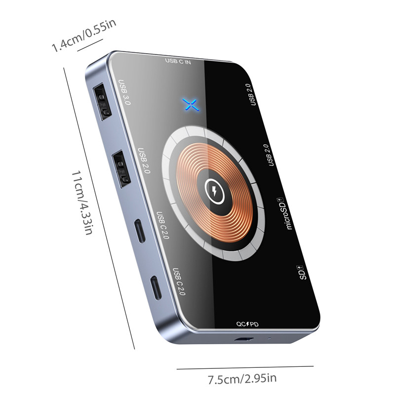 USB HUB Type C Wireless Charging Adapter USB Splitter USB C 2.0 Data SD/TF Reader For Laptop Computer MacBook Air/Pro iPhone