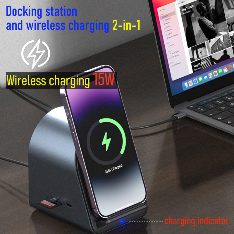 10 In 1 Wireless Charger Docking Station USB Type C 3.0 Hub Splitter With HDMI PD High Speed Data Transfer For PC Laptop Macbook