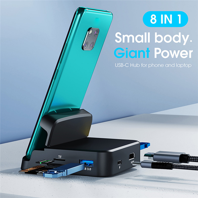 8 In 1 USB Type C Docking Station to 4K HDMI-compatible SD/TF USB 2.0 PD Fast Charging Dock Station Dex HUB Phone Stand