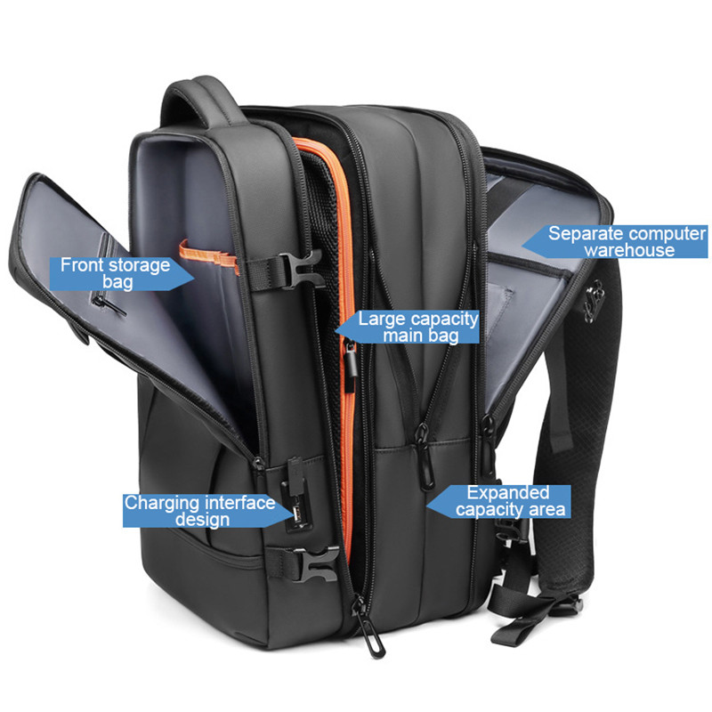 Men's Large Capacity USB Charging Backpack Expandable Business Laptop Backpack School Bag Waterproof Travel Rucksack For Male
