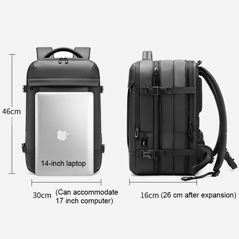 Men's Large Capacity USB Charging Backpack Expandable Business Laptop Backpack School Bag Waterproof Travel Rucksack For Male