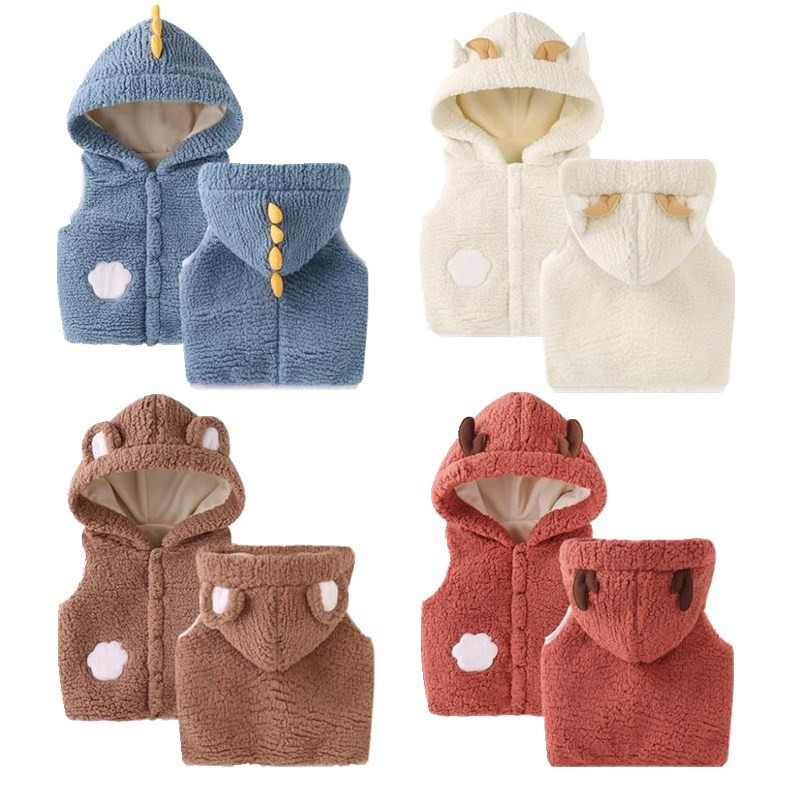 Autumn Winter Baby Boy & Girl Vest Cute Children Warm Jacket Baby Outerwear Solid Color With Ear Hooded Sleeveless Vests Coat