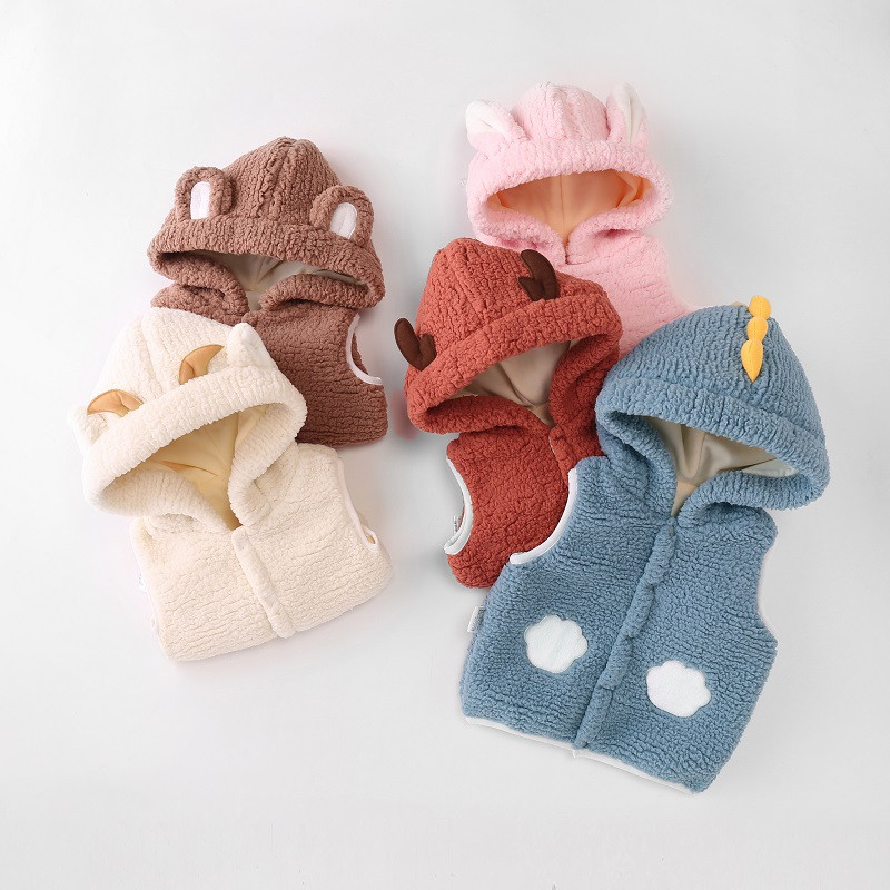 Autumn Winter Baby Boy & Girl Vest Cute Children Warm Jacket Baby Outerwear Solid Color With Ear Hooded Sleeveless Vests Coat